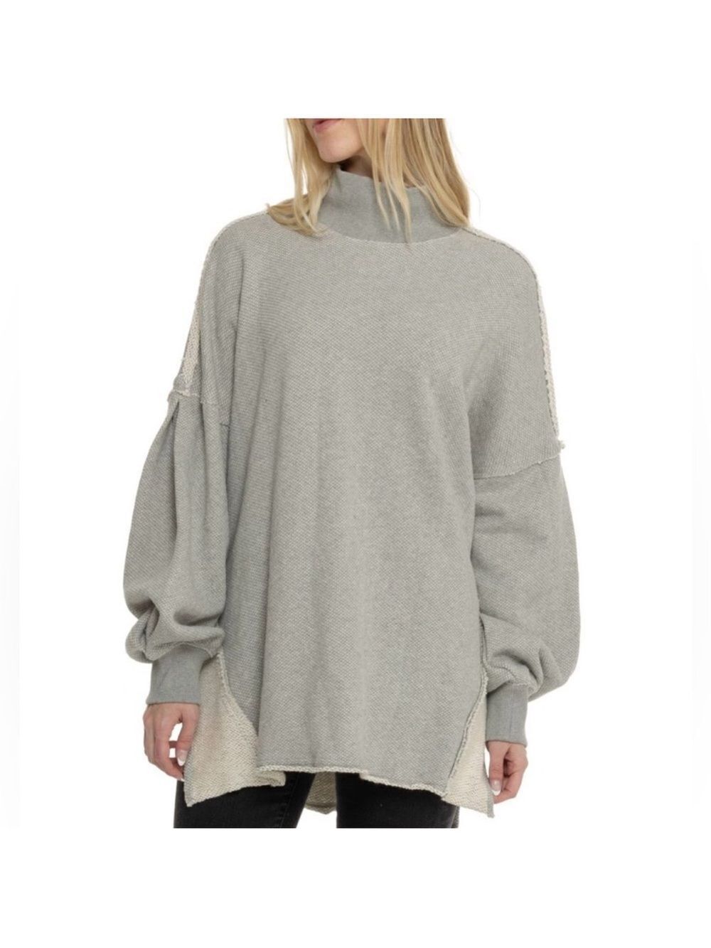free people L Wonderful Oversized Cotton Sweater Pullover in Heather Gray